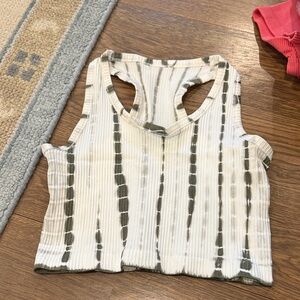 Mono B Striped Ribbed Crop Top - White and Green